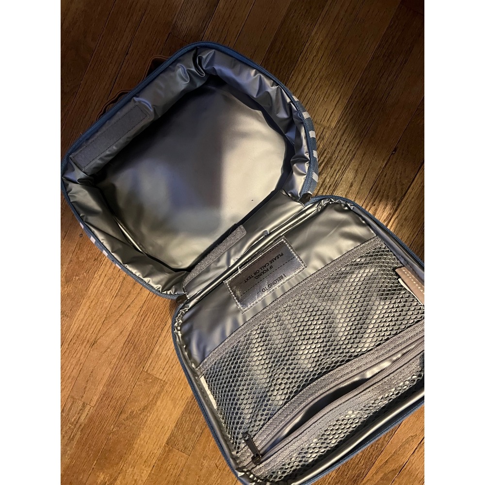 Pottery Barn Teen Blue White Striped Insulated Lunch Box Canvas Zippered Bag - Picture 6 of 16